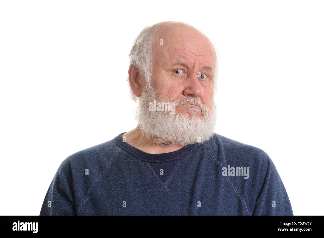 displeased old man, isolated on withe Stock Photo