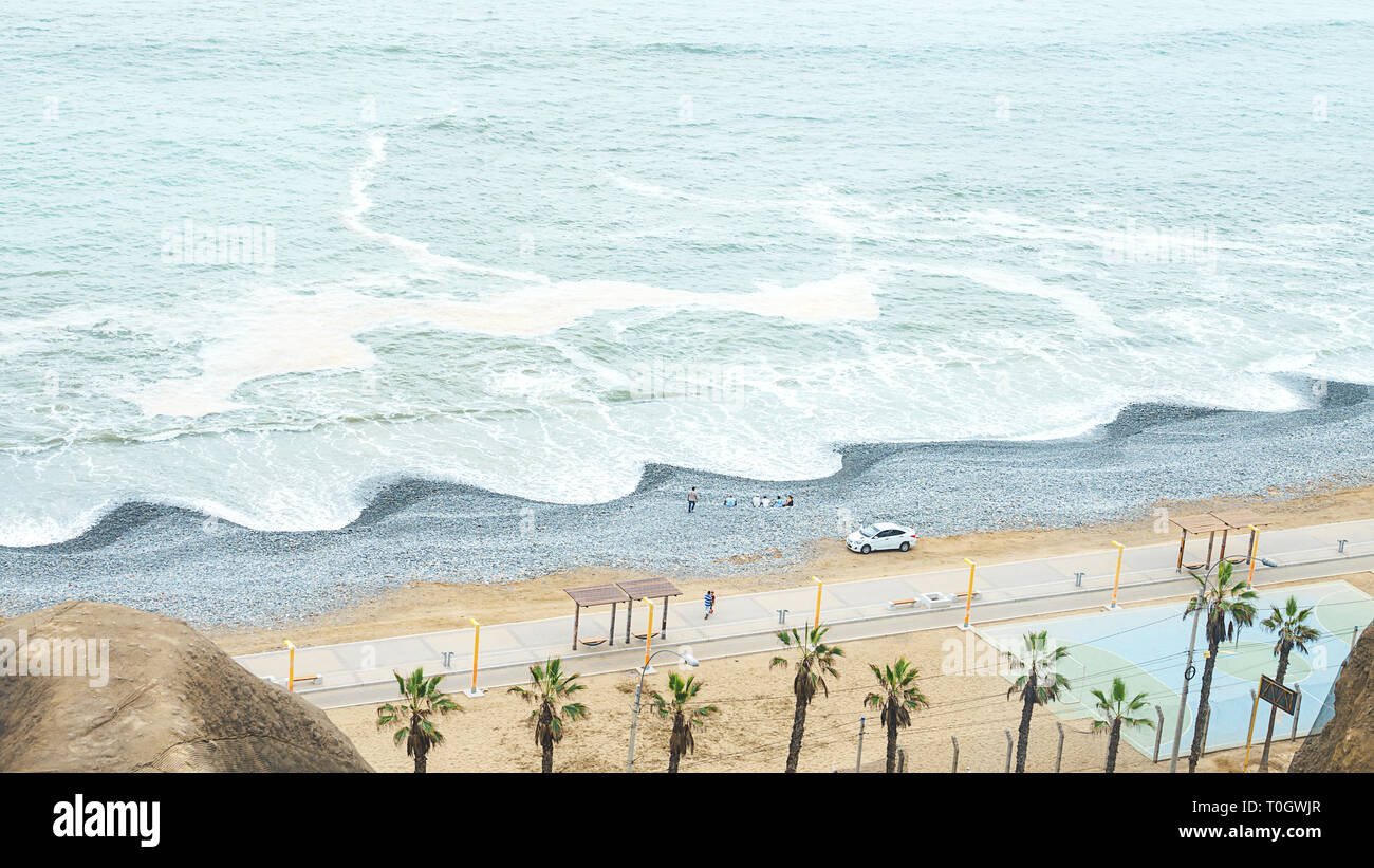 Miraflores Town landscapes in Lima Peru. Top view on city beach with