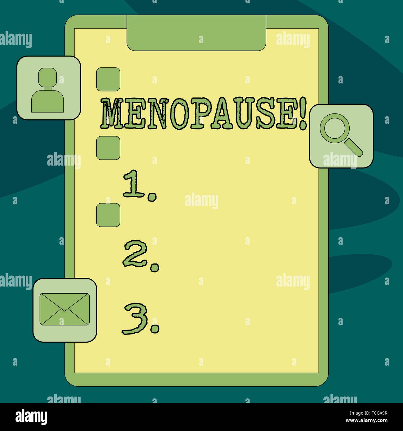 Text sign showing Menopause. Business photo showcasing Cessation of