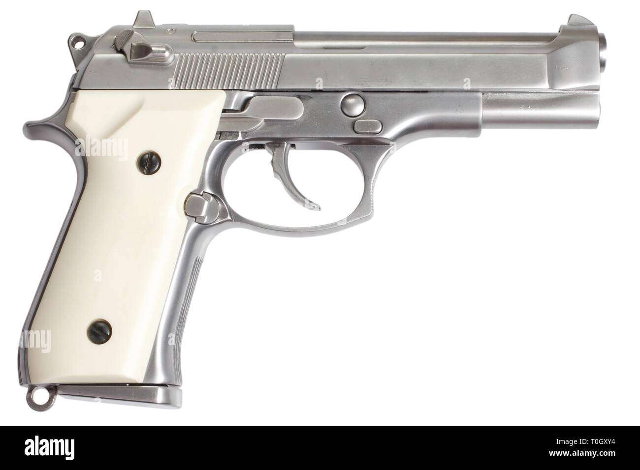 Beretta M92 stainless steel gun isolated on white background Stock Photo Alamy