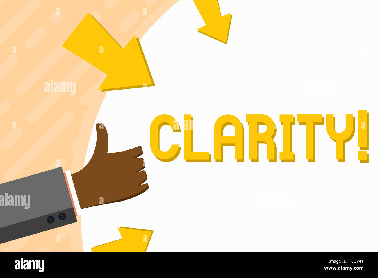 Word writing text Clarity. Business photo showcasing Certainty Precision Purity Comprehensibility Transparency Accuracy Hand Gesturing Thumbs Up and H Stock Photo