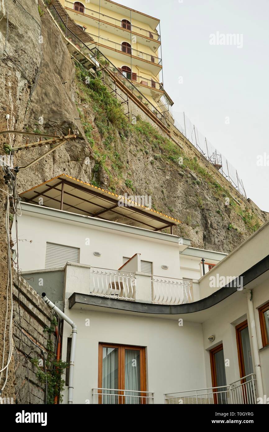 perspective  concept   a nice view of a building on the edge of the cliff Meta Sorrento. southern Italy Stock Photo