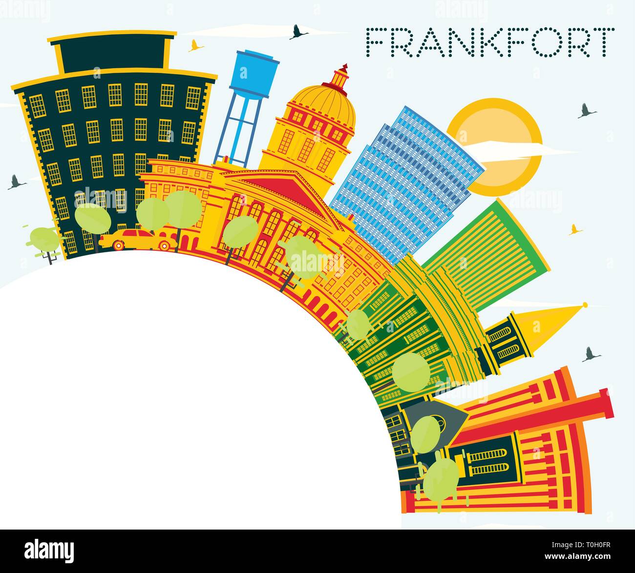 Frankfort Kentucky USA City Skyline with Color Buildings, Blue Sky and