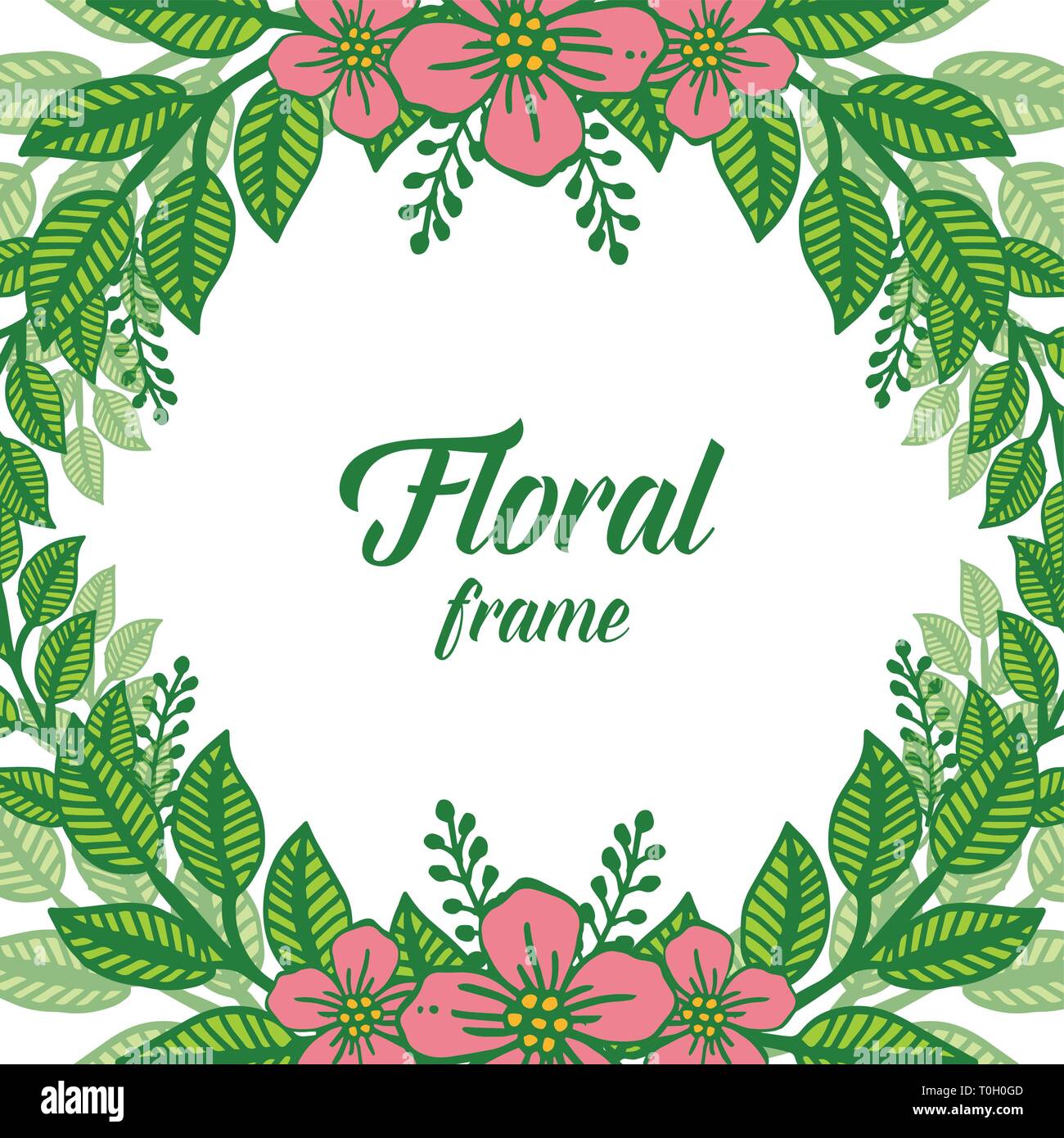 Vector illustration green leaves with elegant colorful floral frame ...
