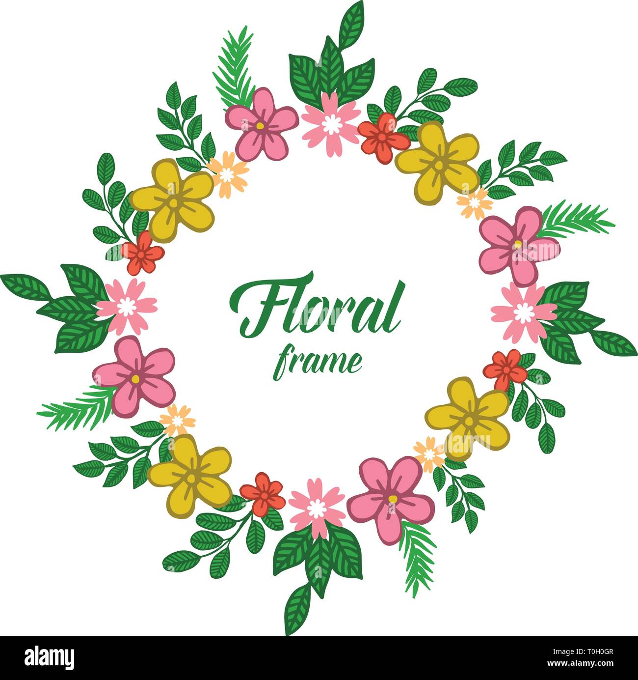 Vector illustration green leaves with elegant colorful floral frame ...