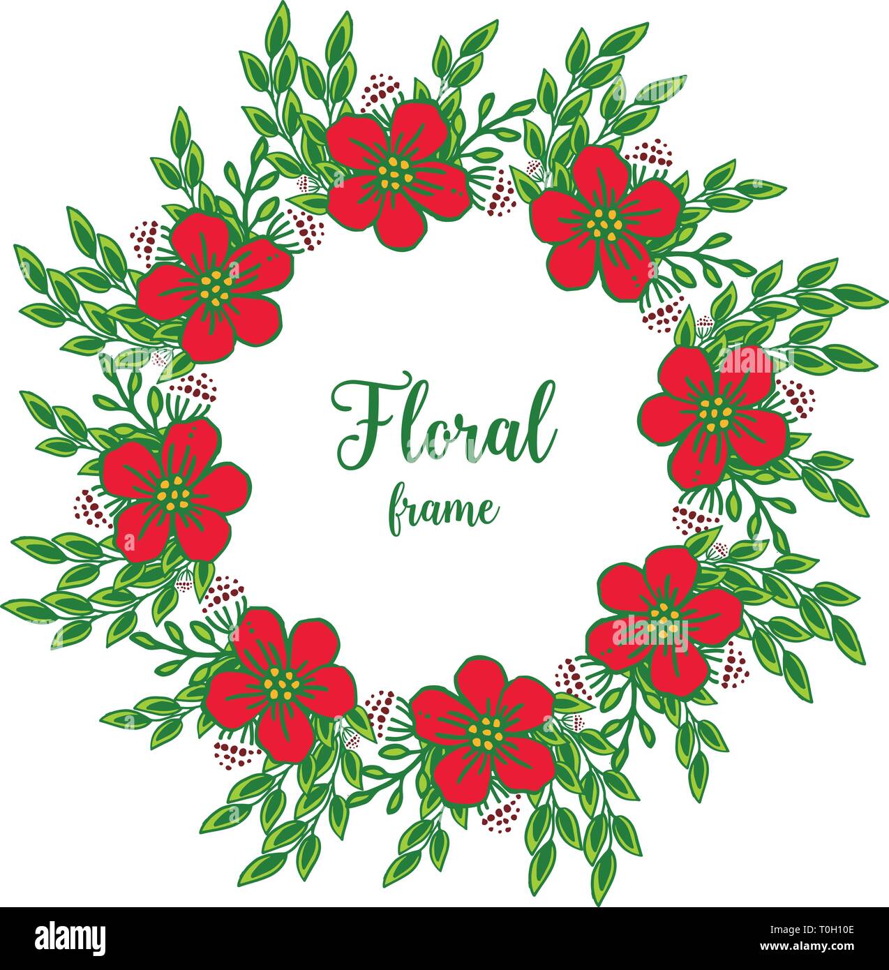 Vector illustration vintage card with design artwork red floral frame ...
