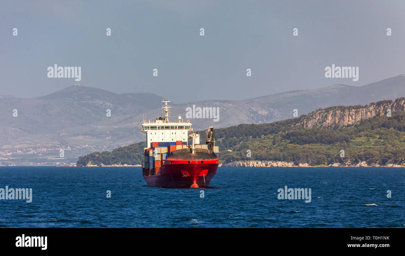 Container cargo ship, import export business logistic and transportation of International by container ship in the open sea. Logistics and transportat Stock Photo