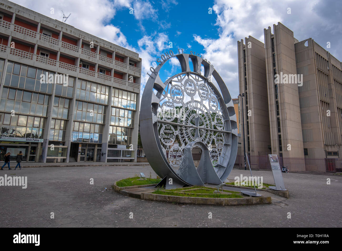 LECCE, Puglia ,Italy - Wheel of suffering (Ruota della sofferenza). Sentences and thoughts in a circle monument. A region of Apulia Stock Photo