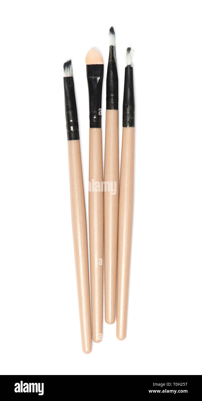 Set of thin makeup brushes isolated on white Stock Photo