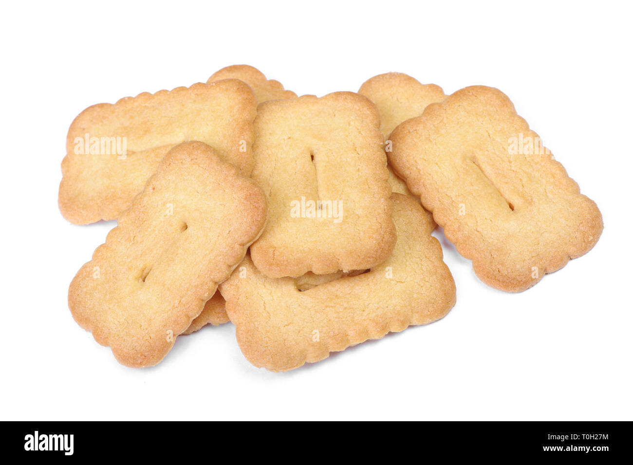 Heap of rectangular cookies isolated on white background Stock Photo