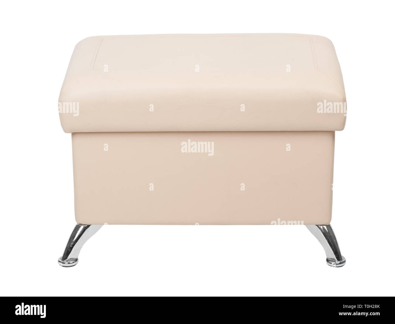 Beige rectangular pouf with legs isolated on white Stock Photo Alamy