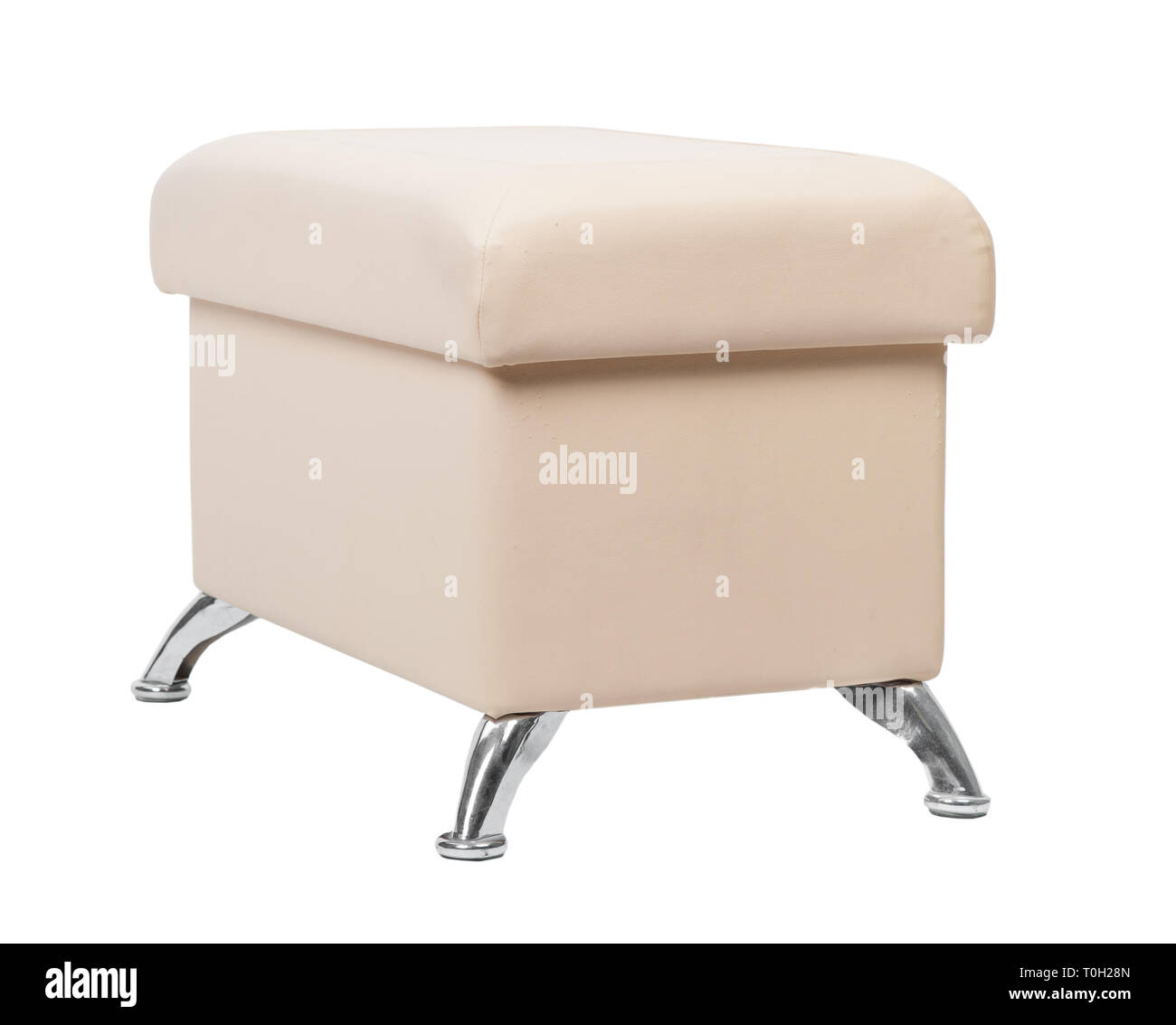 Beige rectangular pouf with legs isolated on white Stock Photo Alamy