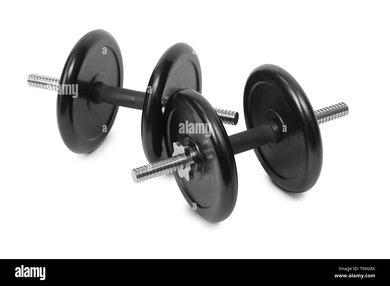 Two adjustable dumbbells isolated on white Stock Photo