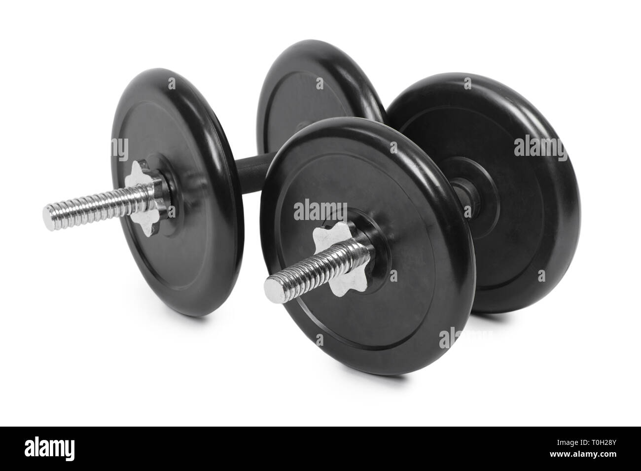 Two adjustable dumbbells isolated on white Stock Photo