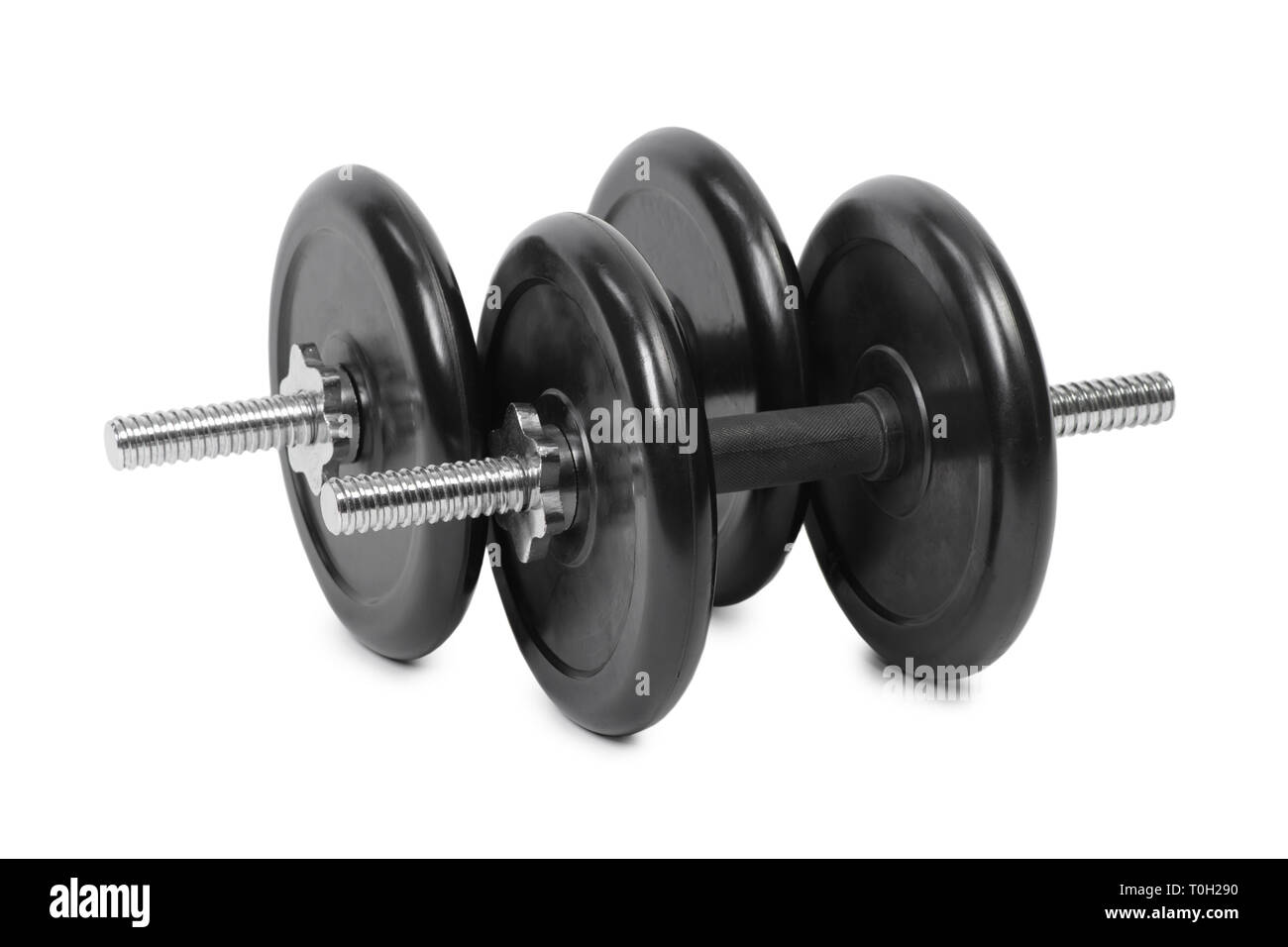 Two adjustable dumbbells isolated on white Stock Photo