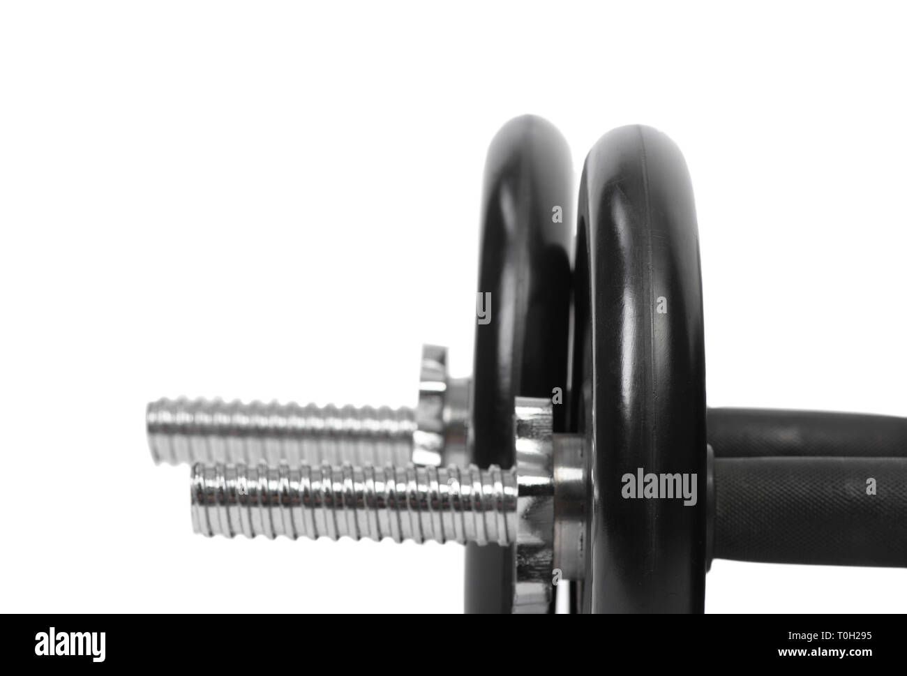 Two adjustable dumbbells isolated on white Stock Photo