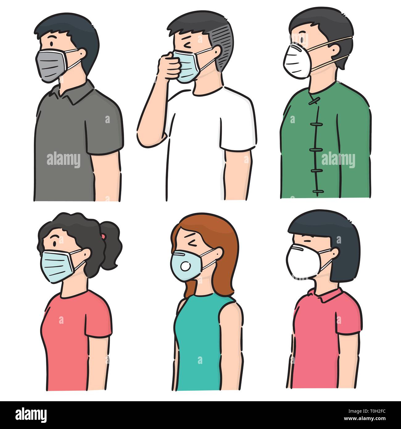 vector set of people using medical protective mask Stock Vector Image ...