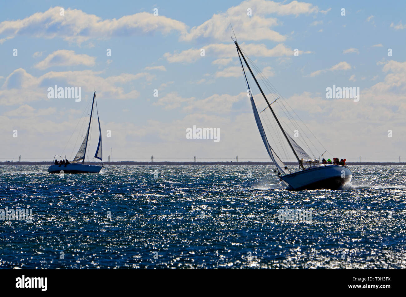 Practical sailing on the Etang de Thau in Marseillan, Occitanie France Stock Photo