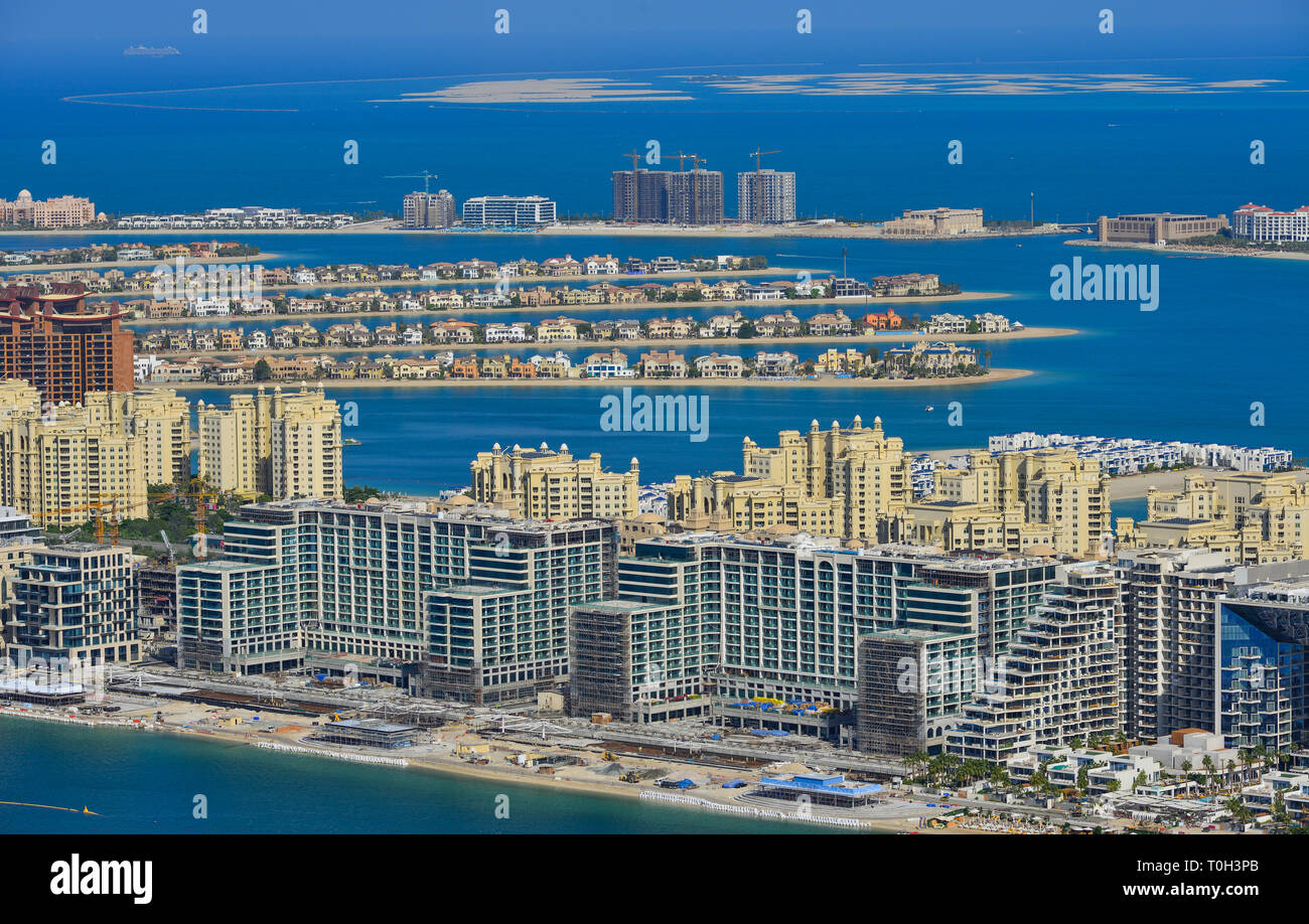 Dubai, UAE Dec 9, 2018. Residential buildings on Palm Jumeirah island
