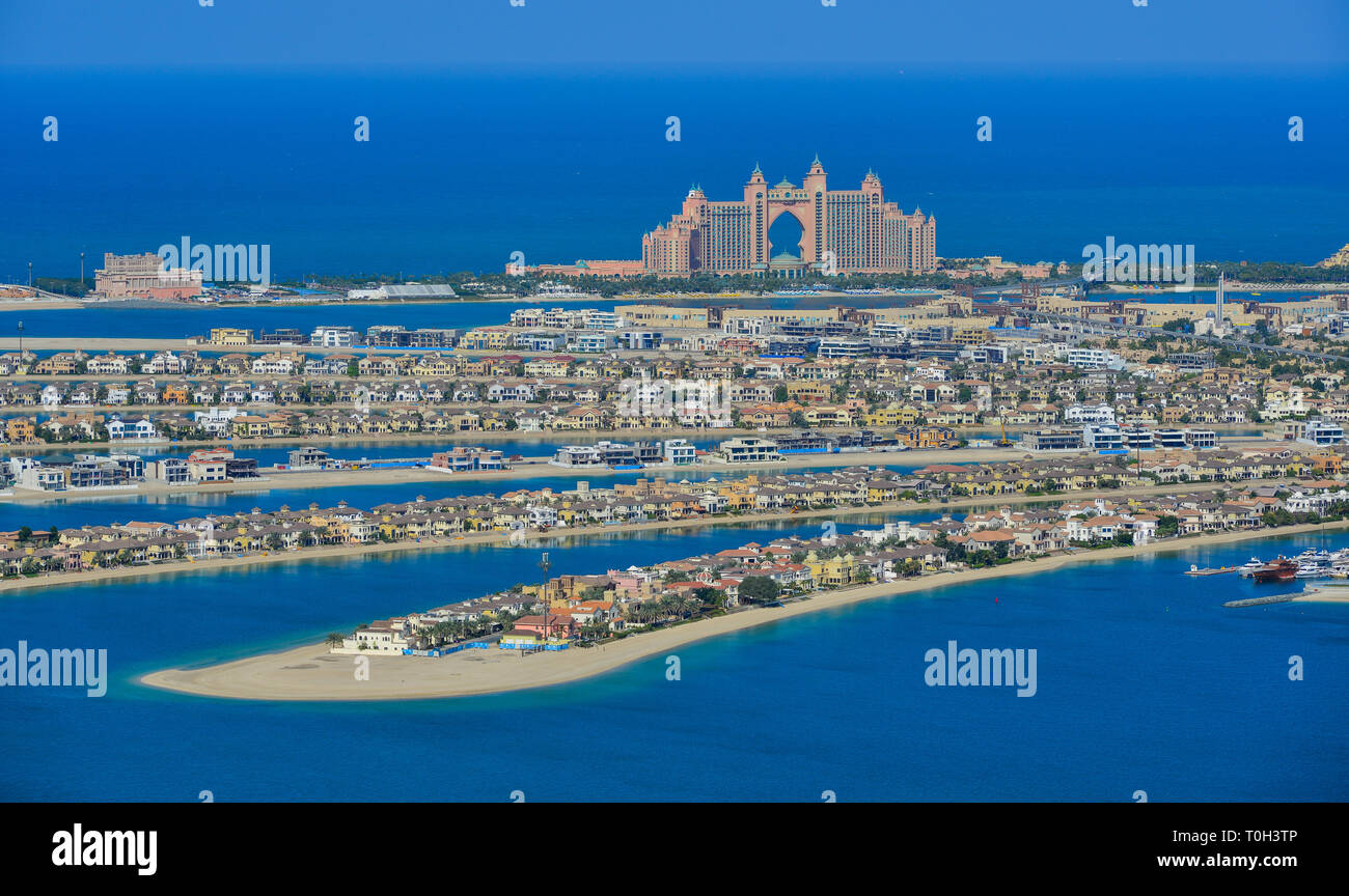 Dubai, UAE Dec 9, 2018. Residential buildings on Palm Jumeirah island