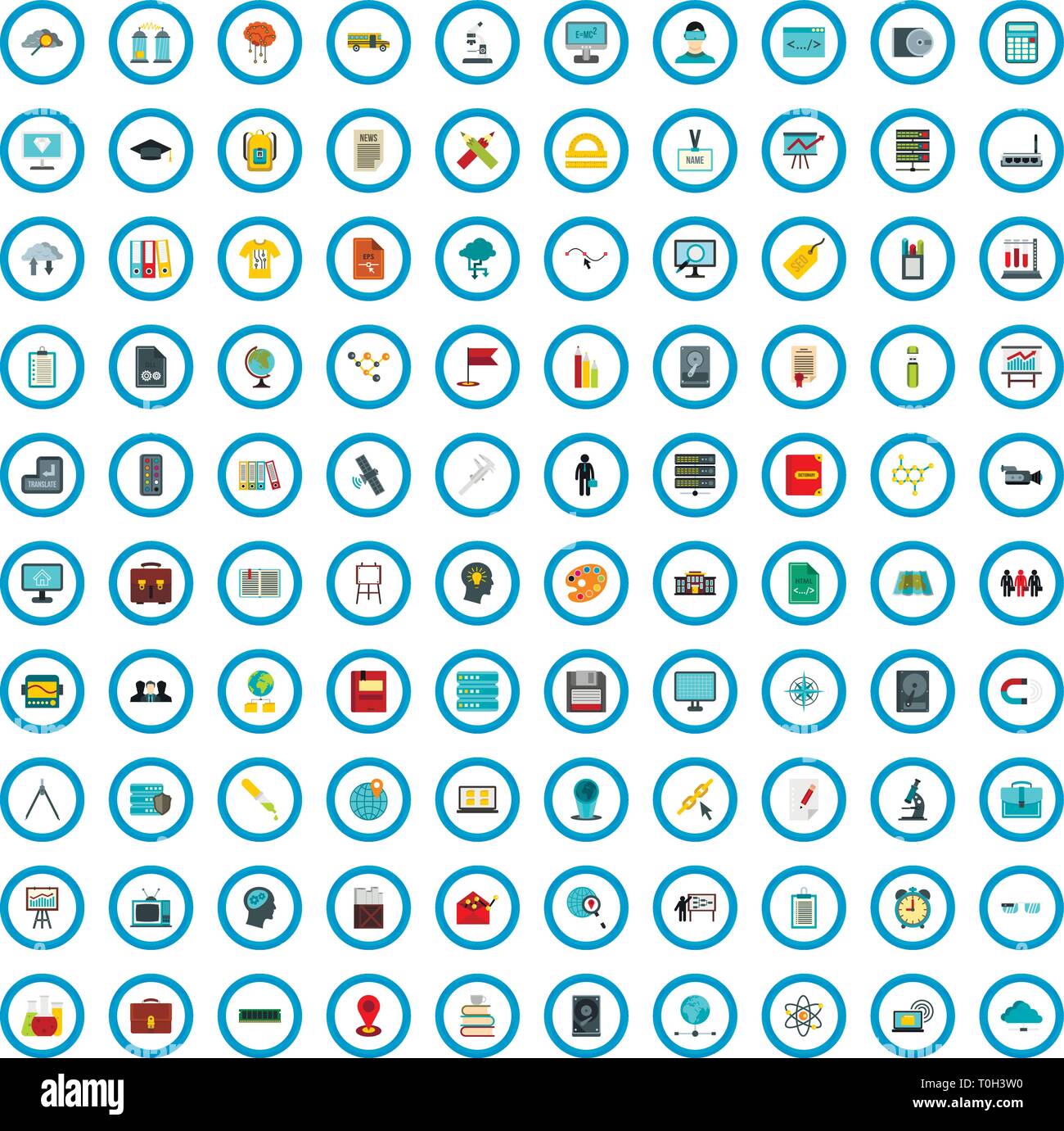 100 information icons set, flat style Stock Vector