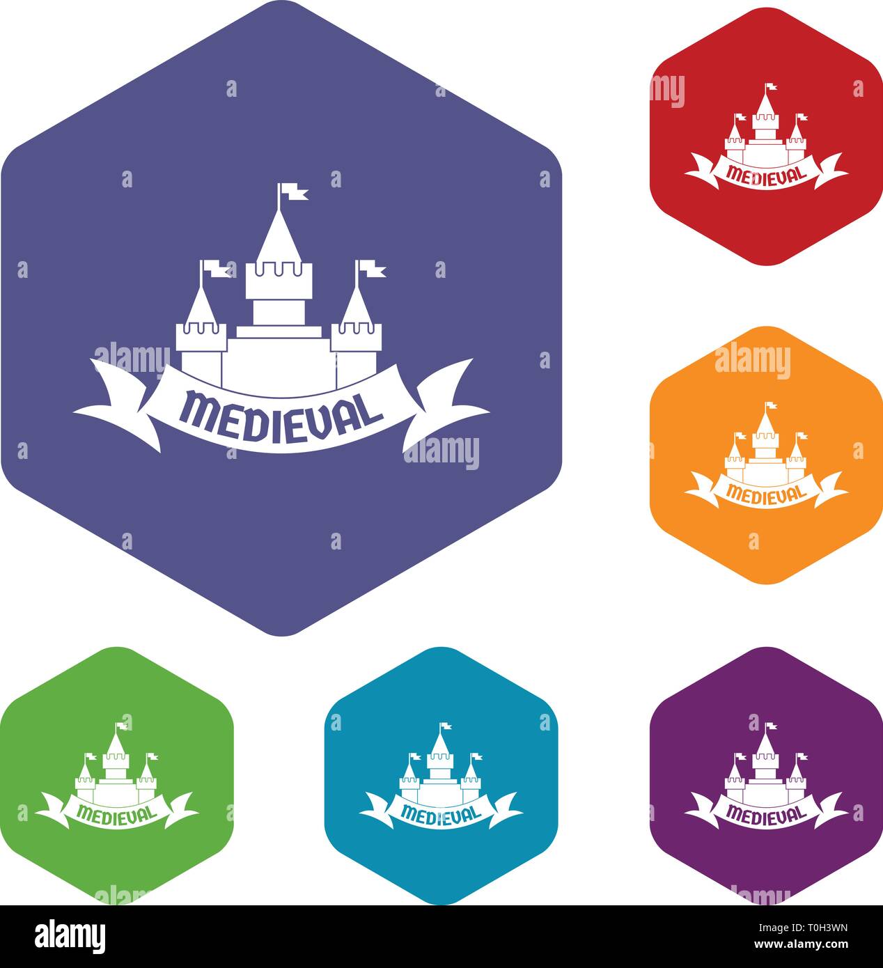 Castle icons vector hexahedron Stock Vector