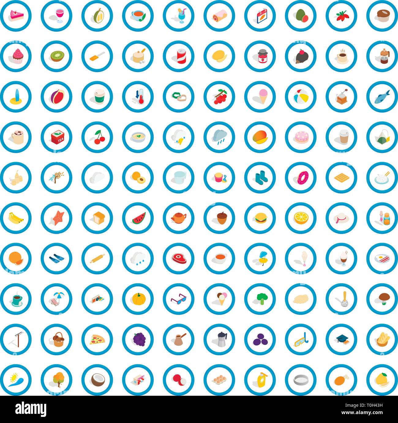 100 infusion icons set, isometric 3d style Stock Vector