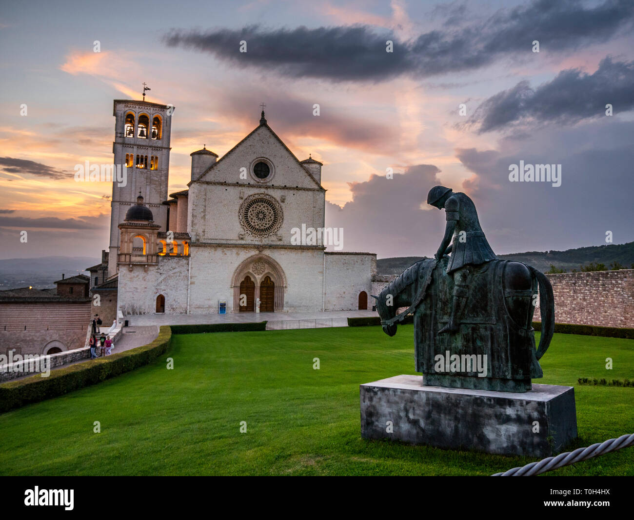 Italy, Umbria, Assisi, sunset on San Francesco d'Assisi basilica Stock Photo