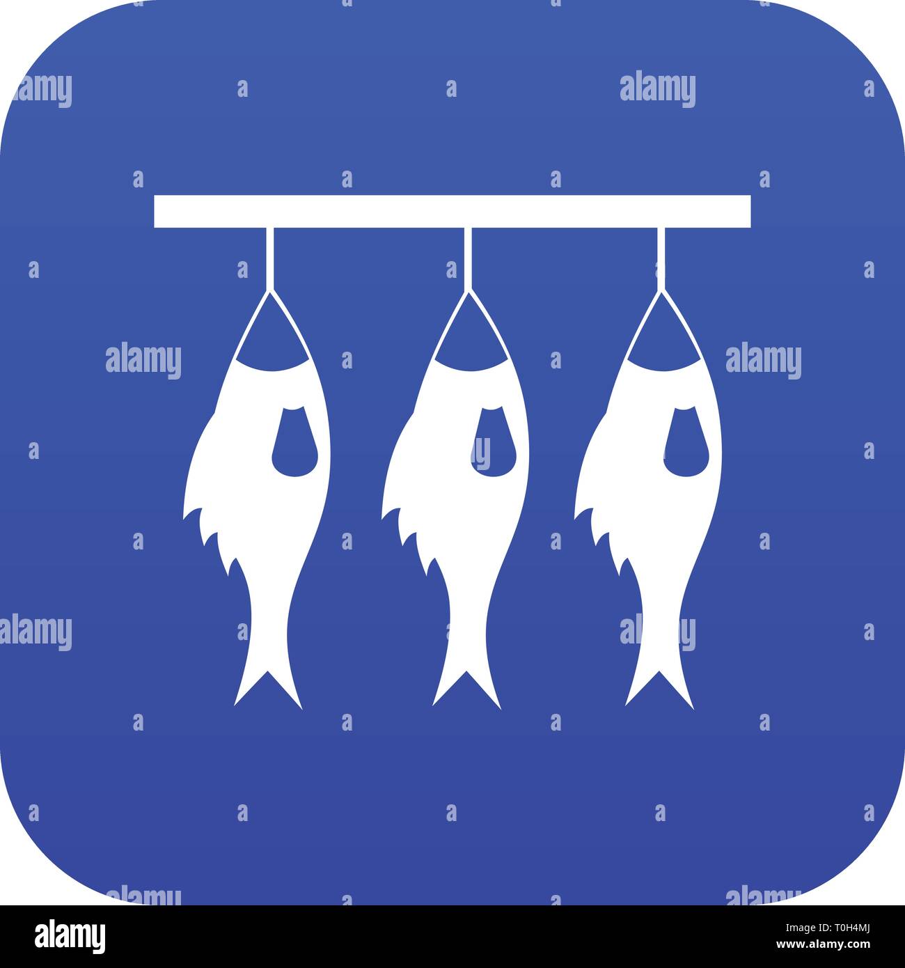 Three dried fish hanging on a rope icon digital blue Stock Vector