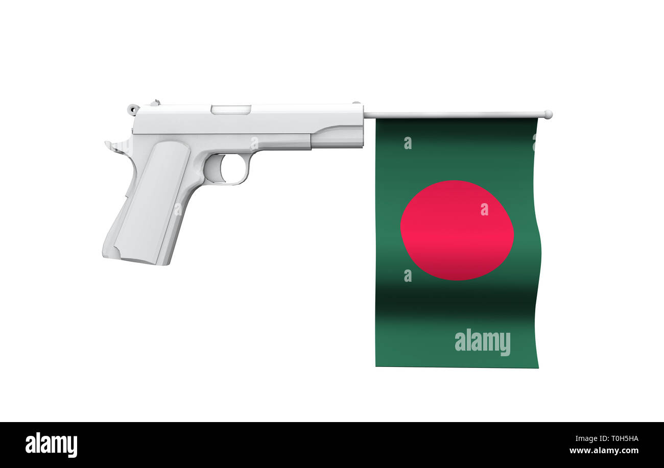 Bangladesh gun control concept. Hand gun with national flag Stock Photo