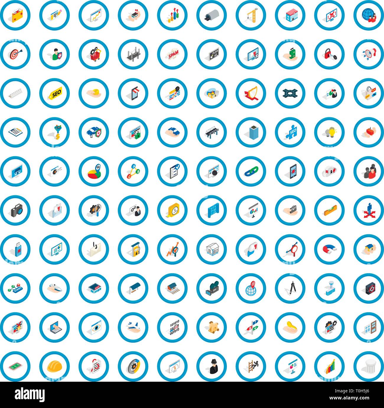 100 interface icons set, isometric 3d style Stock Vector