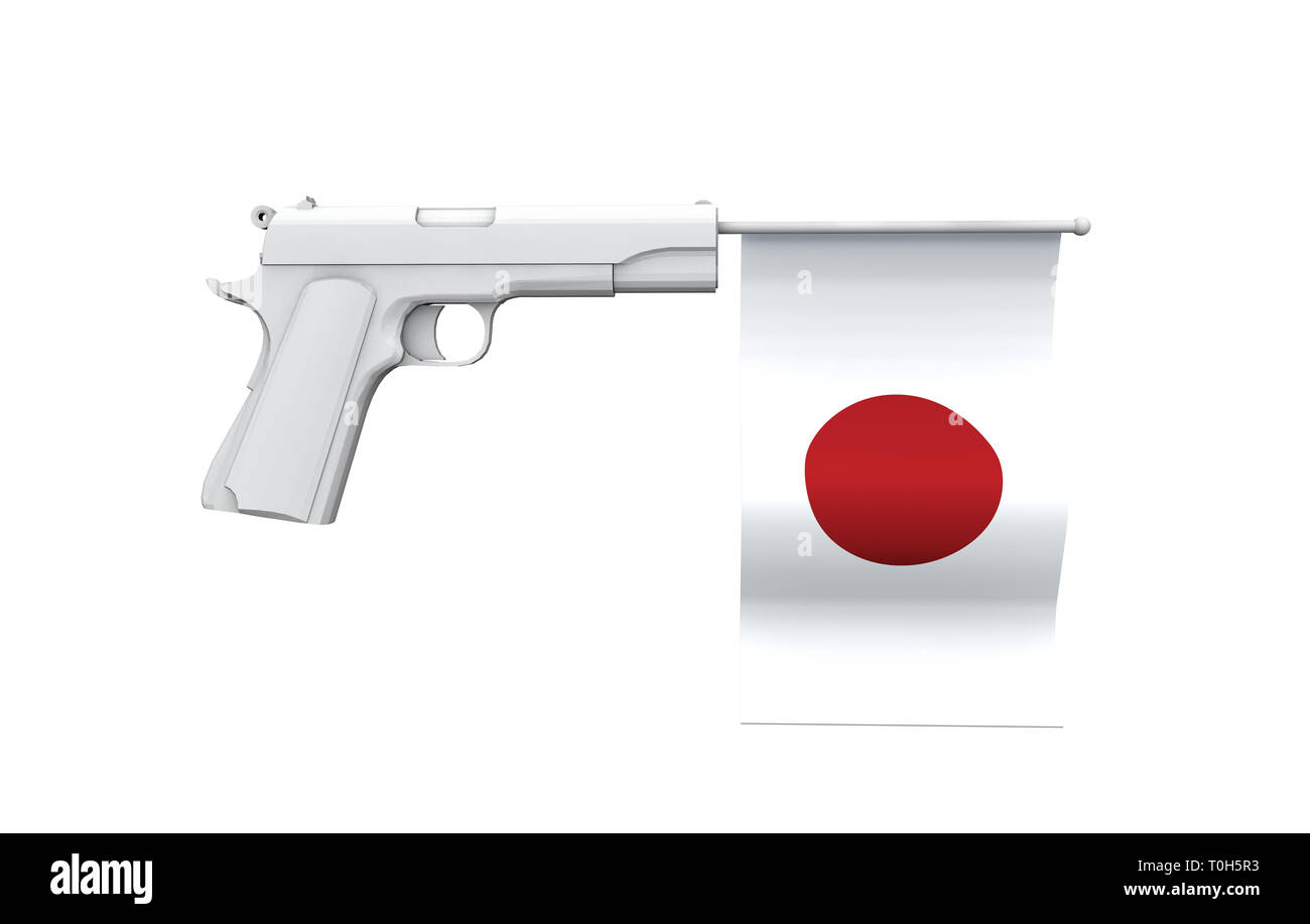 Japan gun control concept. Hand gun with national flag Stock Photo Alamy