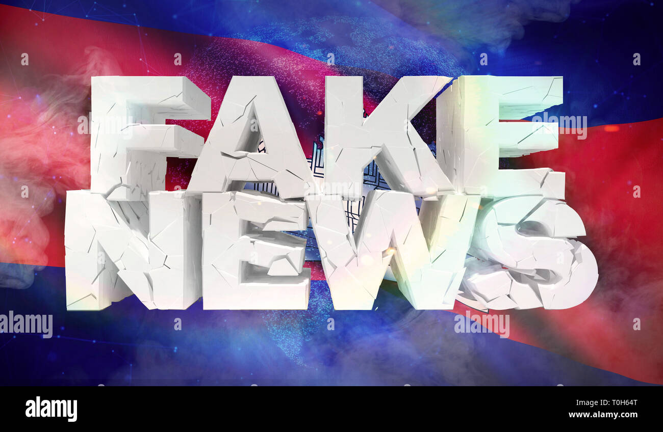 3D illustration of fake news concept with background flag of Cambodia ...
