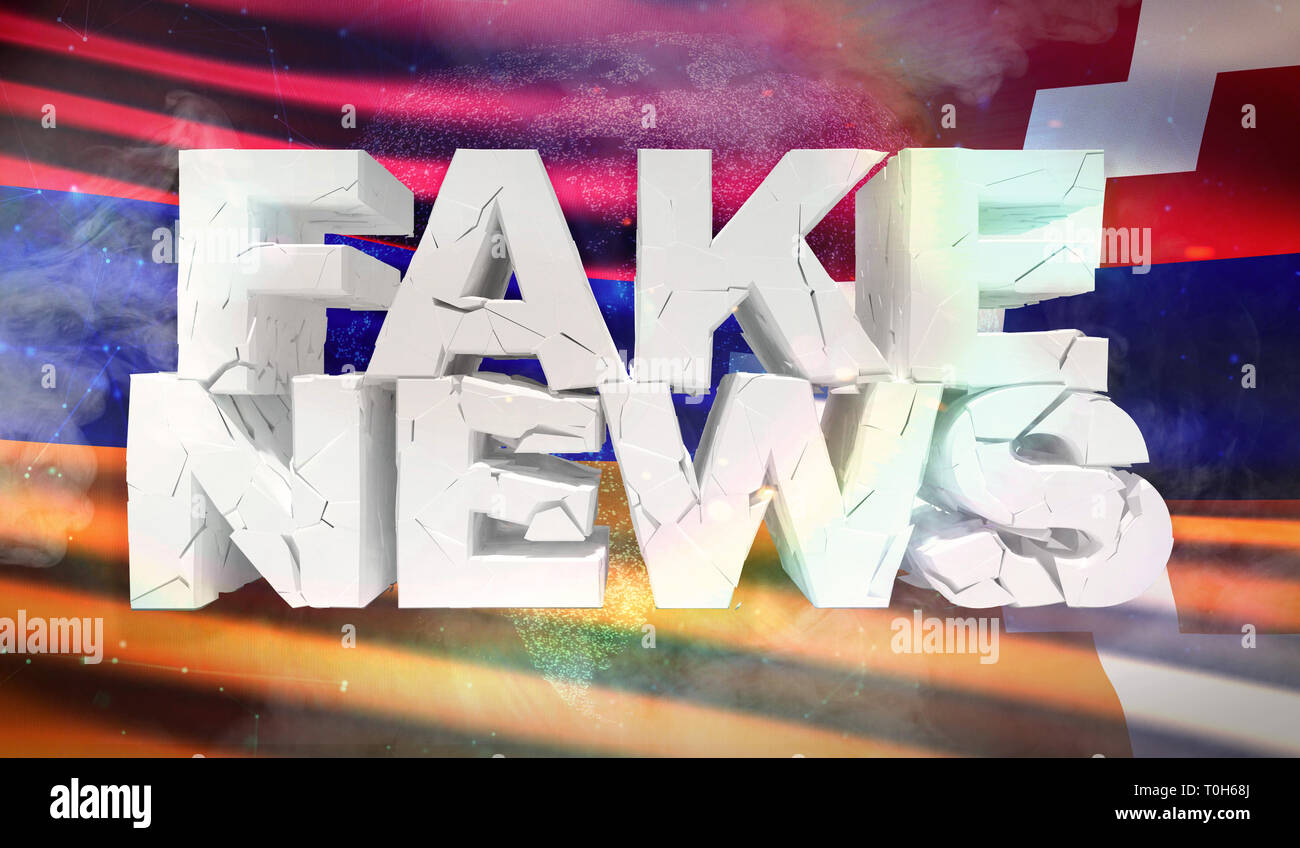 3D illustration of fake news concept with background flag of Artsakh ...