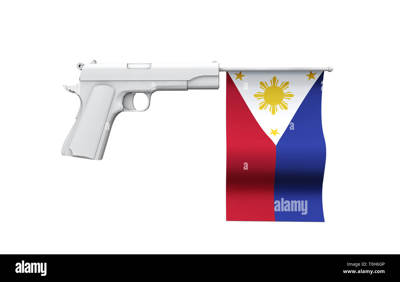 Philippines gun control concept. Hand gun with national flag Stock