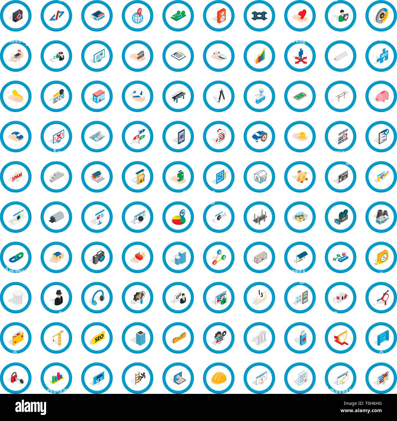 100 internet icons set, isometric 3d style Stock Vector