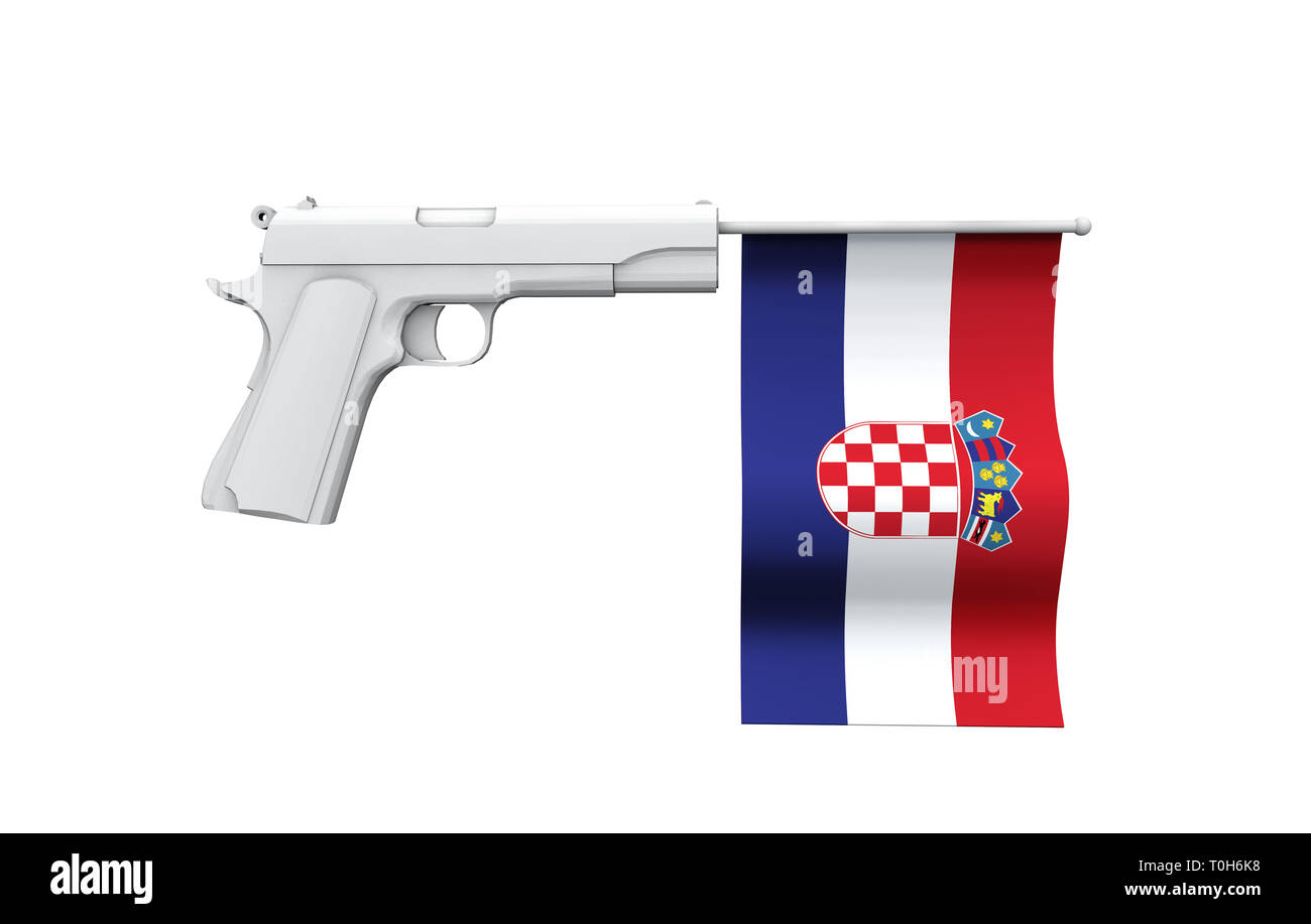 Croatia gun control concept. Hand gun with national flag Stock Photo