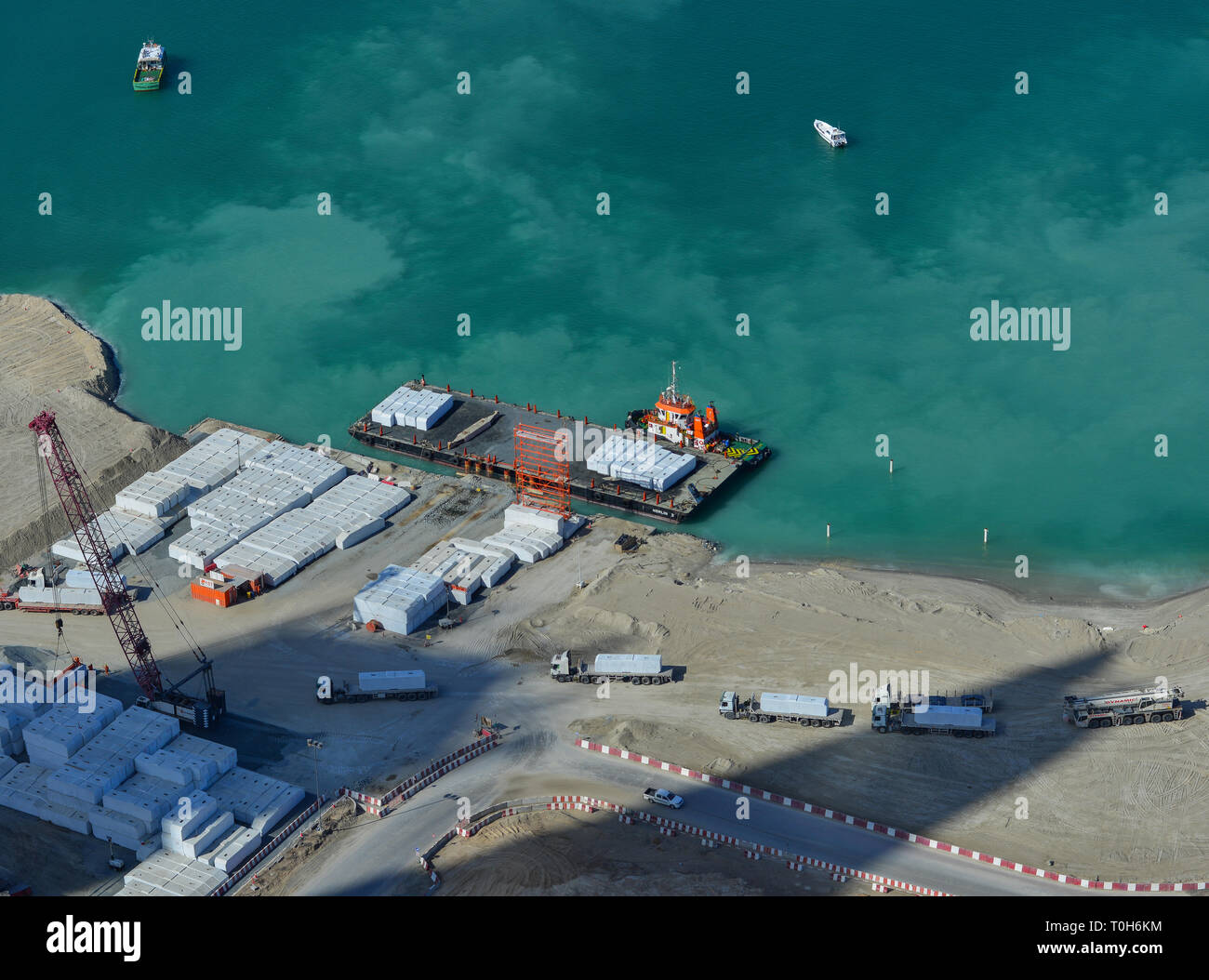 Dubai, UAE Dec 9, 2018. Loading and unloading goods in the harbor of