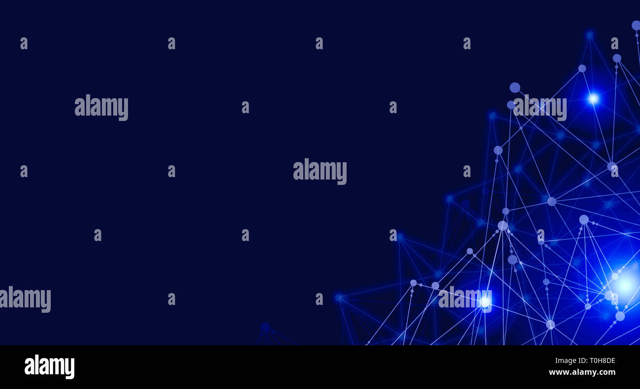 Abstract connection and communication with line dots on blue background ...