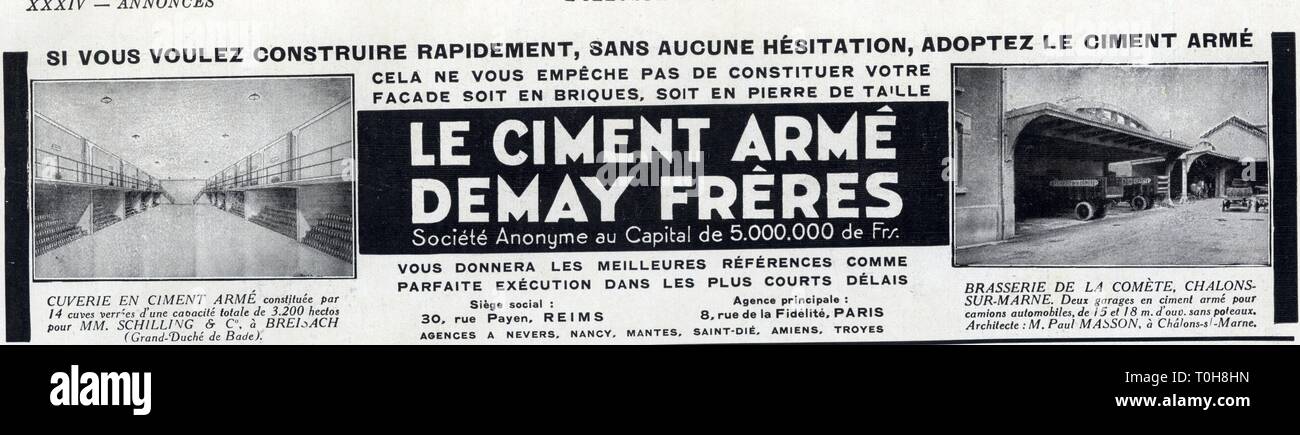 Publicité ancienne. Le ciment armé Demay Frères.1 mars 1930 Stock Photo