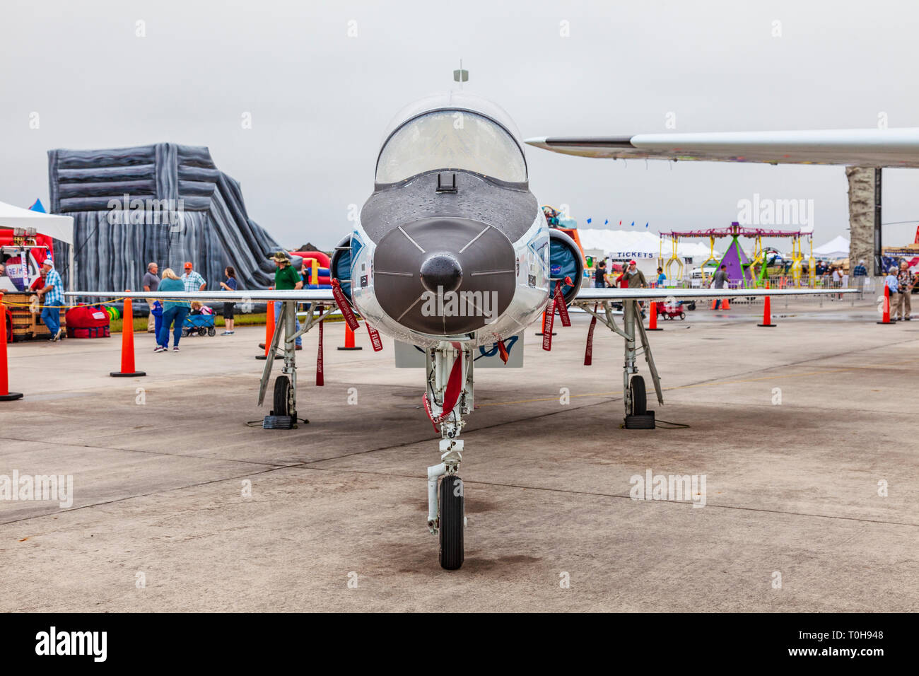 NASA T-38 Talon aircraft at 2018 Wings over Houston Air Show in Houston, Texas. Featured items included Blue Angels and other aviation programs. Stock Photo