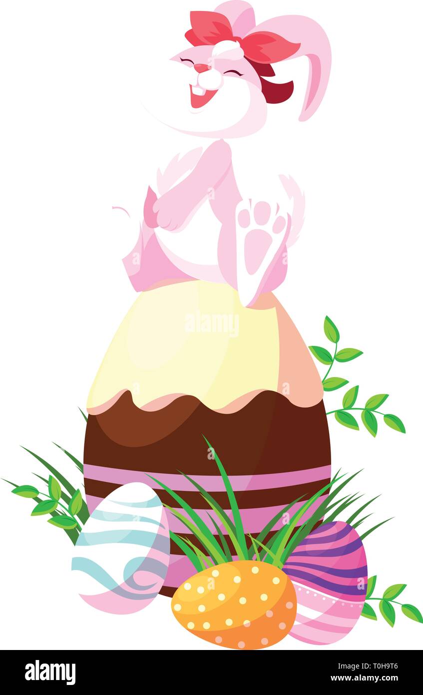 cute rabbit easter female with egg painted vector illustration design ...
