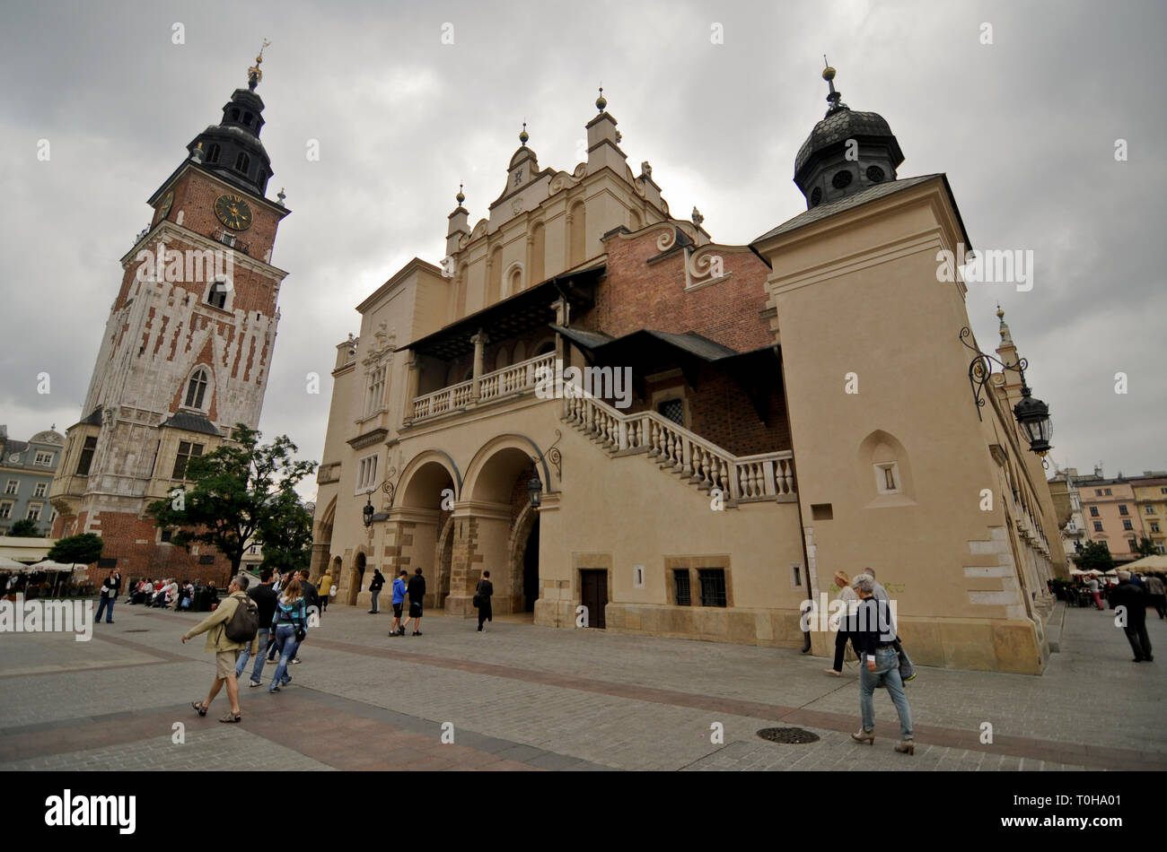 Town Hall Tower and  Main Market Square, Krakow, Poland Stock Photo