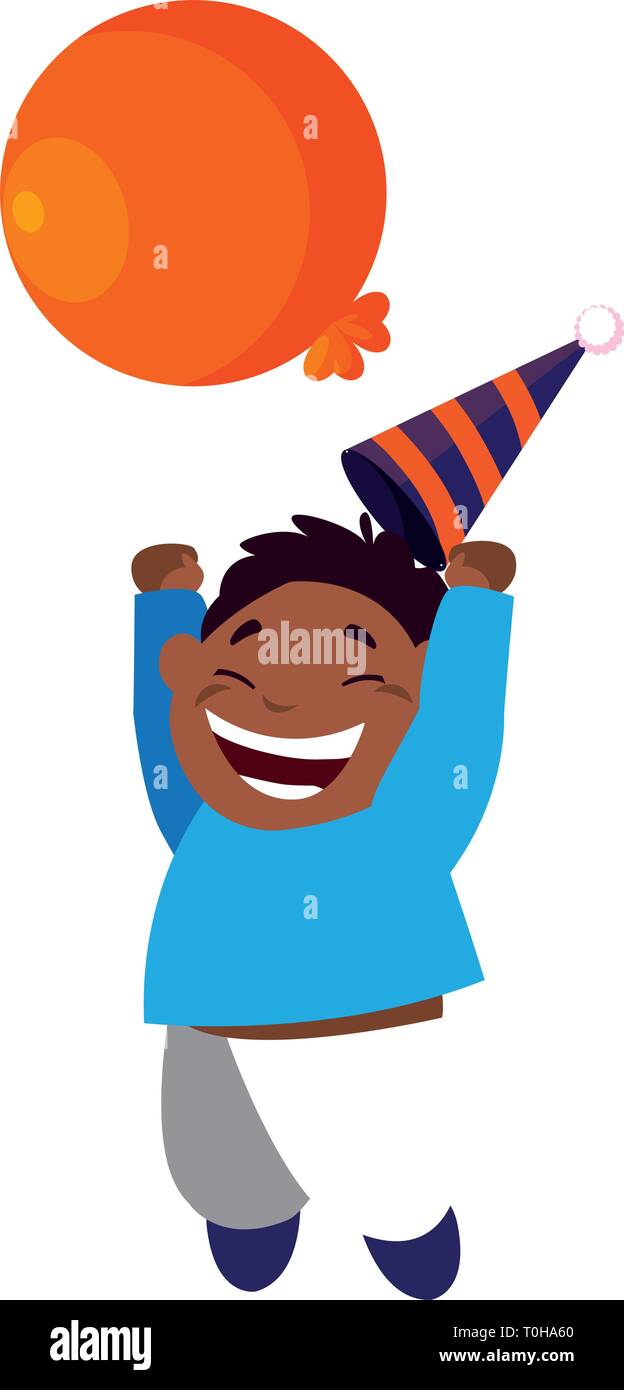 cute happy black boy with birthday balloons helium vector illustration ...