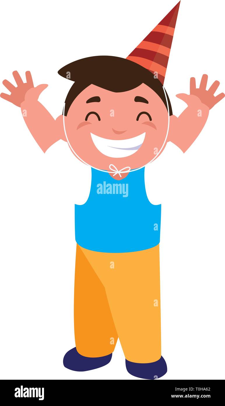 cute happy boy with birthday hat vector illustration design Stock ...