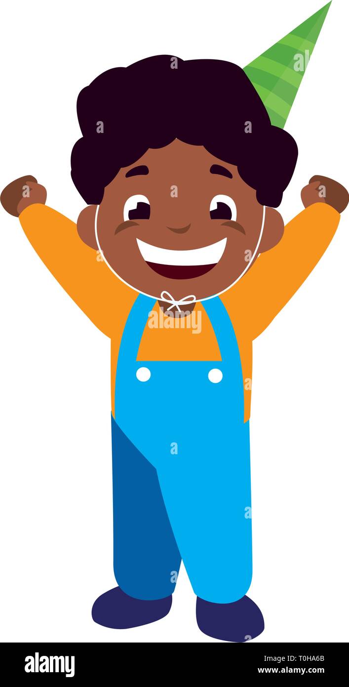 cute happy black boy with birthday hat vector illustration design Stock ...