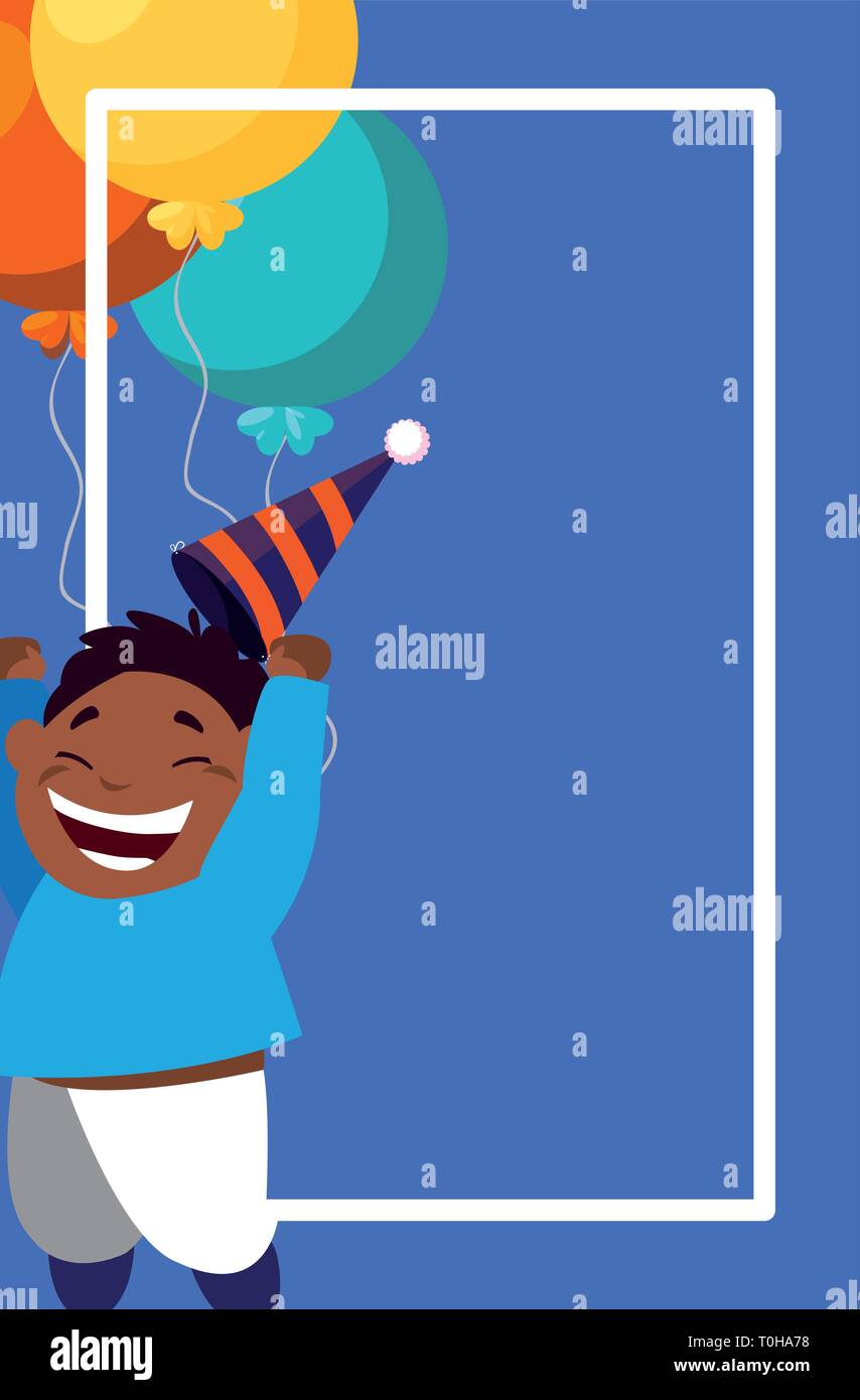 cute happy black boy with birthday balloons helium vector illustration ...