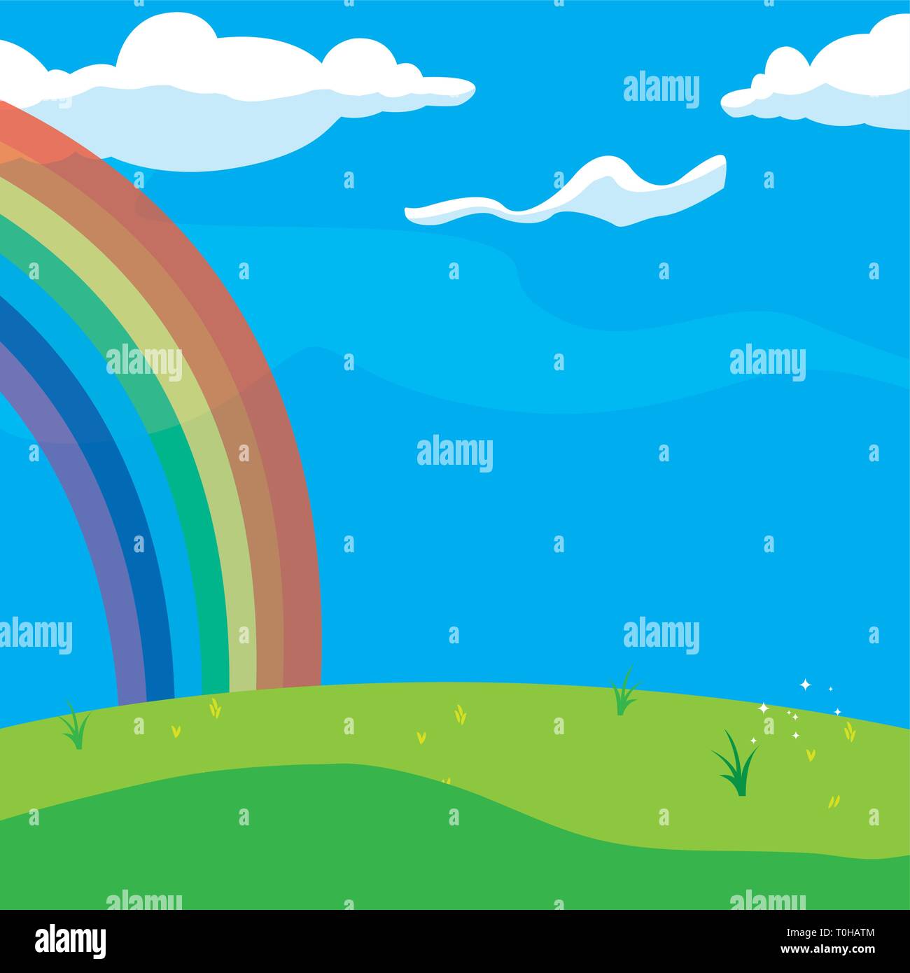 rainbow and clouds in the landscape vector illustration design Stock ...