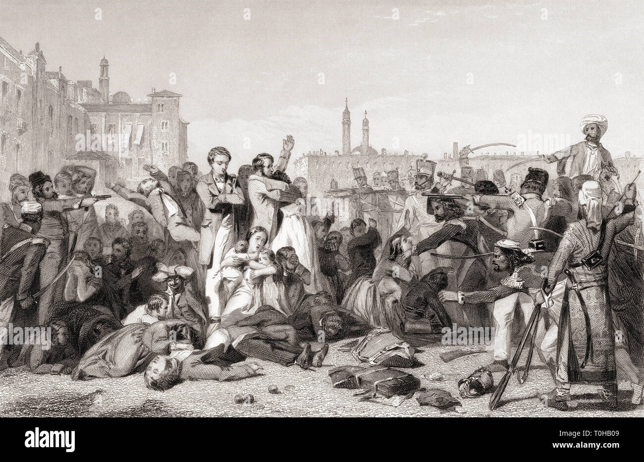 Massacre at Cawnpore, Kanpur, Uttar Pradesh, India, Asia, 1857, Indian mutiny, Sepoy mutiny, old vintage engraving 1800s Stock Photo