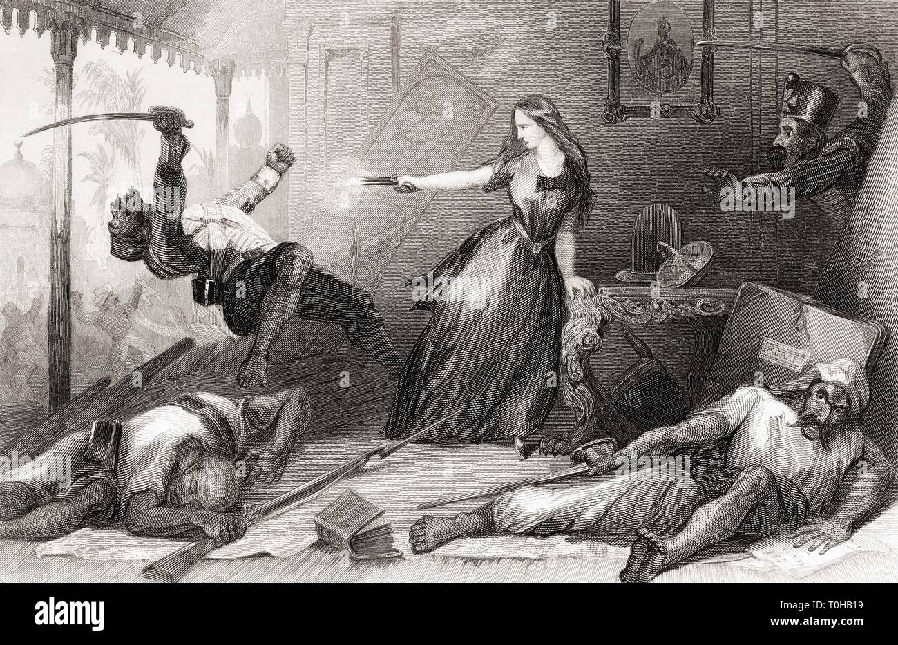 Miss Wheeler defending herself against Sepoy at Cawnpore, India ...